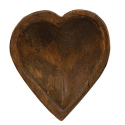 Carved Wood Sweet Heart Dough Bowl - Brown