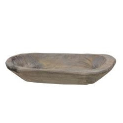 Carved Wood Petite Oval Bowl, Gray Distressed