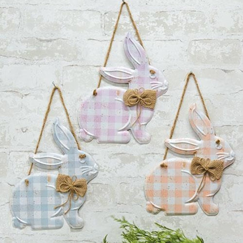Spring Gingham Hanging Metal Bunny - 3 Asstd.