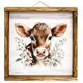 Pretty Cow & Flowers Framed Print, 12"