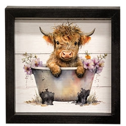 Baby Tubby Highland w/Purple Flowers Shadowbox Frame